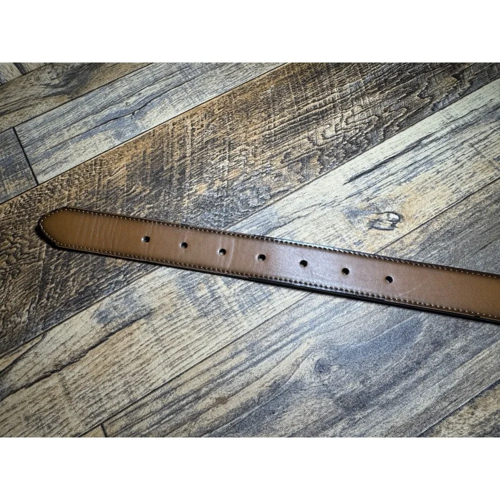Men's Black Brown Reversible Belt Sz M‎ 26-28 Silver Buckle Tommy Hilfiger Style
